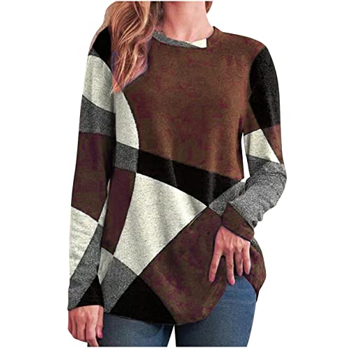 tsaChick Herbst Outfit Damen Damenmode lässig Rundhalsausschnitt Knopf Geometrische Clash Farbe Langarm T-Shirt Top Basic Knopfleiste Oberteil Einfarbig Hemd Tunika Pullover Damen GrüN S-5XL von tsaChick