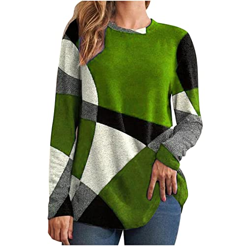 tsaChick Herbst Outfit Damen Damenmode lässig Rundhalsausschnitt Knopf Geometrische Clash Farbe Langarm T-Shirt Top Basic Knopfleiste Oberteil Einfarbig Hemd Tunika Strickpullover Damen Herbst S-5XL von tsaChick