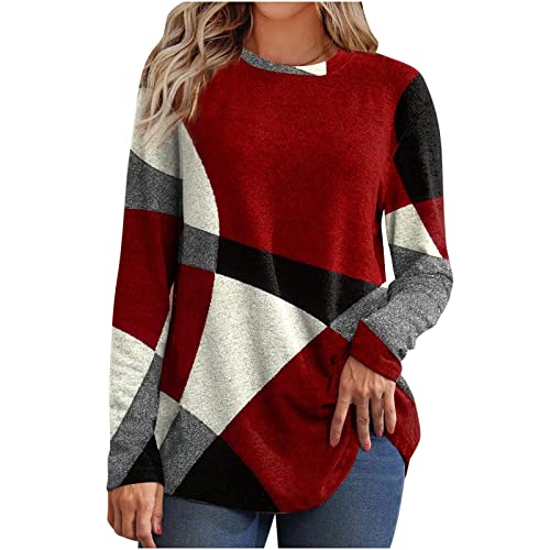 tsaChick Herbst Outfit Damen Pullover Oberteile Tunika Farbblock Langarmshirt Damen Pullover V Ausschnitt und Langen Ärmeln Baggy Bequeme Bluse Herbst Langarmshirts Strickpullover Damen Herbst S-5XL von tsaChick