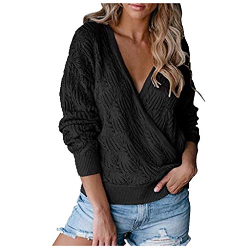 tsaChick Hoody MäDchen V Ausschnitt Sweater Wickelpullover mit tiefem V Ausschnitt langärmliger Häkelpullover S-XXL von tsaChick