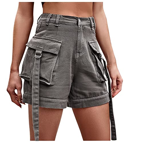 tsaChick Jeans Damen High Waist Baggy Cargo Schlaghosen Damen Jeans Slim Fit Jeanshose Stretch Skinny Hosen Casual Jeanshose Grau L von tsaChick