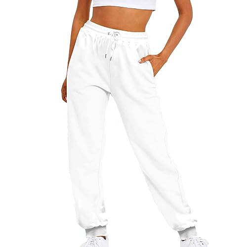 tsaChick Jogginghose Damen Baumwolle Sporthose Damen Lang Sweatpants Lässige Lose Freizeithose Oversize Trackpants Gym Trainings Hose Frühling Sommer Herbst Winter White 105 XL 40 von tsaChick