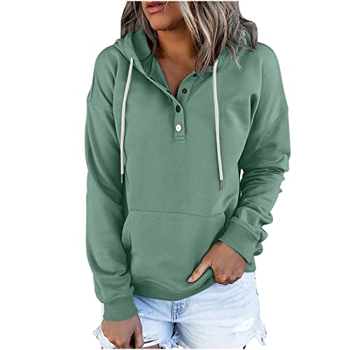 tsaChick Kapuzenpullover Herbst 2023 Damen mit Kapuze Feste Farbe Langarm-Sweatshirt lässig Bluse Pullover Tops w2897 Green 36 von tsaChick