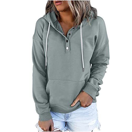 tsaChick Kapuzenpullover Winter 2023 Damen mit Kapuze Feste Farbe Langarm-Sweatshirt lässig Bluse Pullover Tops w2897 Gray 42 von tsaChick