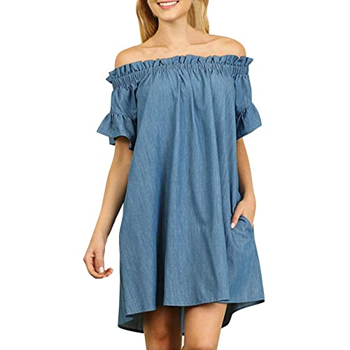 tsaChick Kleid Damen Elegant Sexy Party Frauen Sommer Plus Size Kleid Lose Off Shoulder Kleid Shirt Tops Kleid Schwarzes Kleid Mädchen Damen Kleid Elegant Clearance Kleid Hochzeit Kleid Grosse Grössen von tsaChick