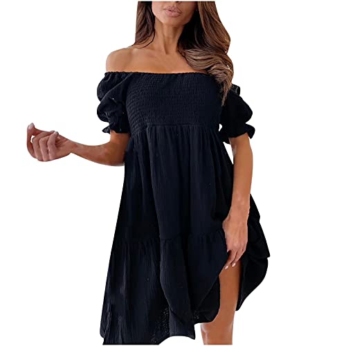 tsaChick Kleid Damen Hochzeitsgast Damen EIN Schulter Einfarbig Kurze Ärmel Kleid Damen Sommerkleid Elegant Reisekleiderbügel Kleider Damen Festlich Lang Chiffon Kleid Sommerkleid Festlich von tsaChick