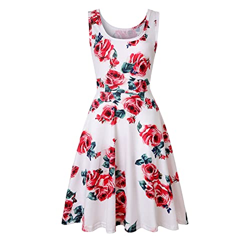 tsaChick Kleid Damen Sommer Lang Frauen Lässig Ärmellose Tank Kleider Crewneck Sommer Print Kleid Für Strand Kleid Mit Schlitz Clearance Langes Kleid Damen Elegant Für Hochzeit Fransenkleid Damen von tsaChick
