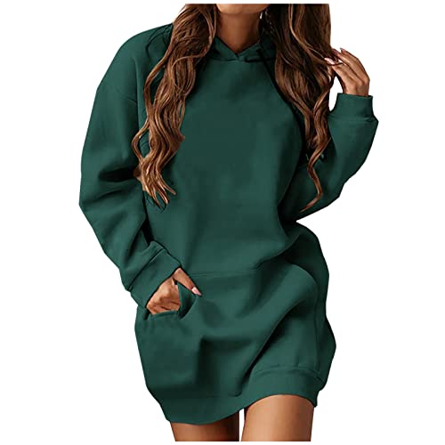 tsaChick Kleid Damen Sommer Midi Frauen Lange Ärmel Tasche Solide Farbe Pullover Hoodie Kleid Sweatshirt Sommerkleid Damen Knielang Sommerkleid Damen Knielang Boho Maxikleid Kleid Damen Sommer Elegant von tsaChick