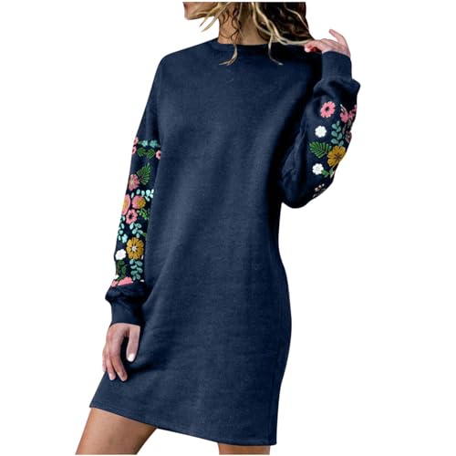 tsaChick Kleid Langarm Damen Lässig Rundhals Sweatkleid Frühling Kleider Blumen Stickerei Partykleid Langarm Rundhalsausschnitt Kleider Strickkleid Damen Winter S-XXL von tsaChick