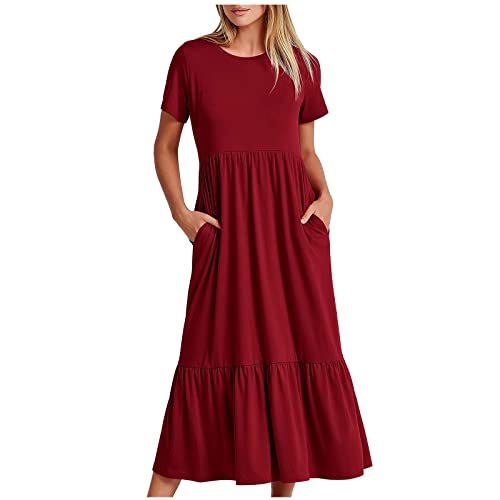 tsaChick Kleid Weiss Damen Langärmeliges Kleid Mit Rundhalsausschnitt Und Doppelter Tasche Mit Mittlerer Weite Für Frauen Sommerkleider Lang Damen Sommer Damen Kleidung Damen Sommerkleid Midi von tsaChick