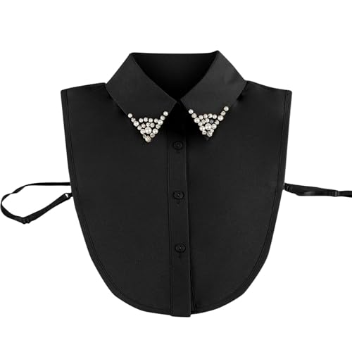 tsaChick Krageneinsatz Damen Perle Strass dekorative Kragen Blusenkragen Einsatz Damen weiß oder schwarz 1 stücke Reverskragen Knopf Korean Fake Kragen Shirt Hemdkragen Einsatz Multifunktionale von tsaChick