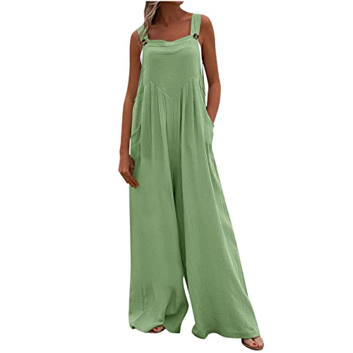 tsaChick Lässige ärmellose Damen-Overalls, verstellbare Spaghettiträger-Overalls, lange Haremshosen, Strampler mit Taschen Green XXL 42 von tsaChick