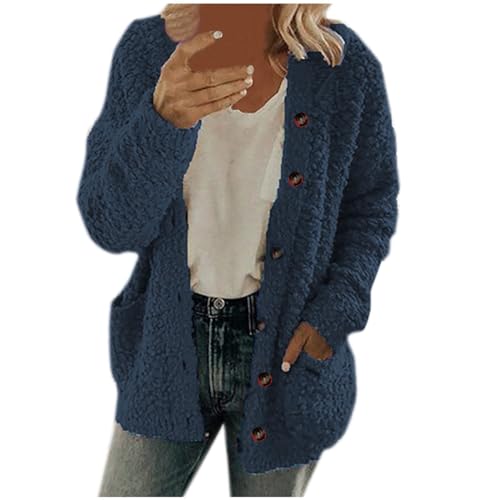 tsaChick Leichte Jacke Damen Pullover Mantel Lässig Plus Größe Plüsch Pullover Taschen Oberbekleidung Knöpfe Strickjacke Mantel S-5XL von tsaChick