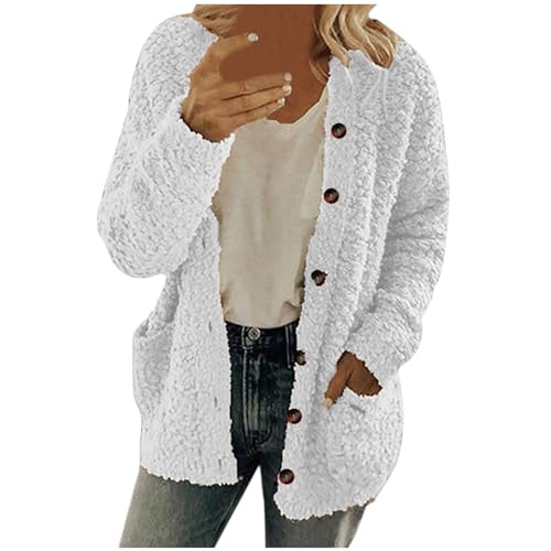 tsaChick Leichte Jacke Damen Pullover Mantel Lässig Plus Größe Plüsch Pullover Taschen Oberbekleidung Knöpfe Strickjacke Mantel S-5XL von tsaChick