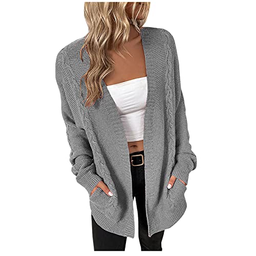 tsaChick Leichte Strickjacke Mädchen Langarm Schulterjacke Frau Cardigan Damen Female Lang Klassisch Bikini Cover Up Herbst Solide Offene Vorderseite mit Taschen Tunika Weste KSI10 von tsaChick