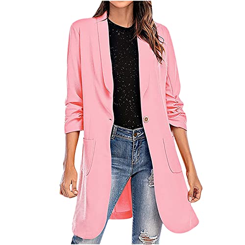 tsaChick Long Blazer Für Damen Damen Offene Blazer Business Casual Cropped Blazerjacke 3/4 Ärmel kurz Leicht Jacke Mantel Strickjacke Cardigan Kurzarm Strickjacke von tsaChick