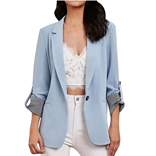 tsaChick Longblazer Damen Damen Blazer Langer Einfarbiger Knopf Mantel Elegant Langarm Blazerjacke mit Taschen für Büro Business & Casual Blazer Damen Blau S-3XL von tsaChick