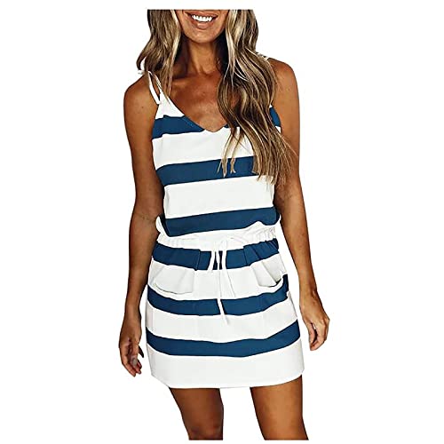 tsaChick Mittelalter Kleidung Damen Lässiges Gestreiftes Bedrucktes Träger-Top Camisole Kleid Für Frauen Sportliche Kleider Sommerkleid Mädchen 140 Sommerkleid Hochzeit Gast Sommerkleid Festlich von tsaChick