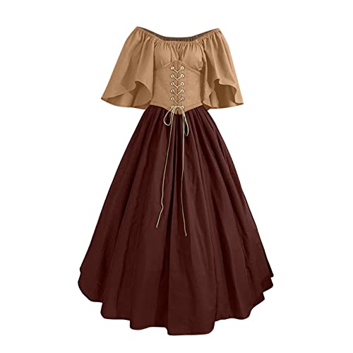 tsaChick Mittelalter Überkleid braun geschlossen Mittelalterliches Kleid, Mittelalter Kleid Kurzarm Baumwolle, Beige, L von tsaChick