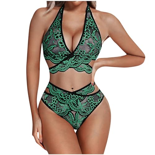 tsaChick NachtwäSche Sexy Frau Schlafanzug Damen Kurz Set 2 Teilig Damen Schlafanzug Baumwolle SchlafanzüGe FüR Damen Bequemes NachtwäSche Damen Set Mit Eleganten Spitzendetails GrößEn Grün M von tsaChick