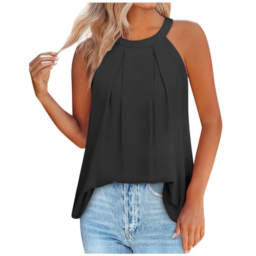 tsaChick Neckholder Top Damen Sale Angebot Spitzentop Damen Sommer Tops Top Ärmellose Tank Top Damen Casual Neckholder Solide Hemd Oberteile Ausschnitt Sommertops Bluse Marineblau XXL BXG99 von tsaChick