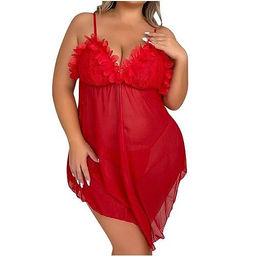 tsaChick Negligee Damen Sexy Große Größen Klassische Reizwäsche Plus Size Sexy Women Lingerie Solid Bowknot Mesh Cami Dress Temptation Underwear Sleepwear Nightdress von tsaChick