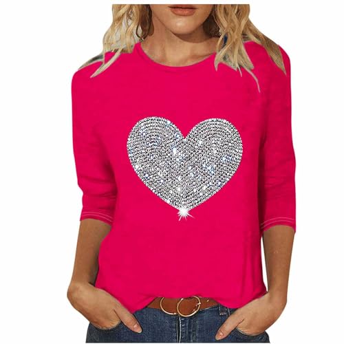 tsaChick Oberteil Damen Spitze Blau Sweatshirt Damen Langarmshirt Leichte Rundhals Pullover Tops für Herbst Winter Heißes Rosa 3XL von tsaChick