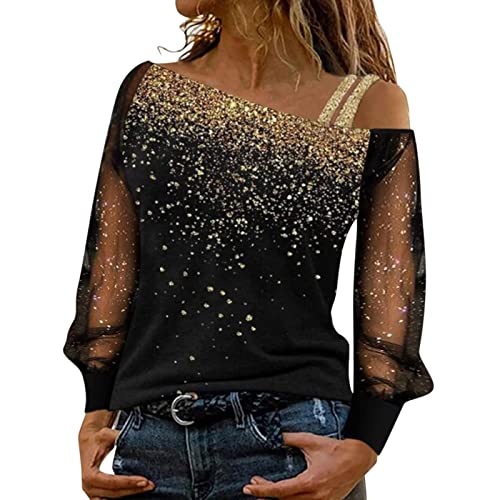 tsaChick Pailettenhose Damen Damen Elegant Blusen Spitzenärmel Oberteile Langarm T-Shirt Wrap Pullover V-Ausschnitt Herbstshirt Glitzer Pullover Damen 34-42 von tsaChick