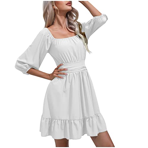 tsaChick Partnerlook Mama Tochter Kleid Mode Frauen Sommer Lässig Schlank V-Förmig Kurzärmelige Solide Farbe Kleid Weisses Kleid Damen Lang Boho Kleid Damen Weiß Kleider Damen Sommer Kurzarm A-Linie von tsaChick