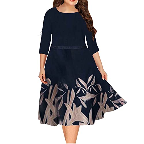 tsaChick Plus Size Maxikleider Mode Sommerkleid Damen Blumendruck V-Ausschnitt Abendkleid Kurzarm Freizeitkleid Kurzärmliges Kleid mit für in Übergröße Schönes Tunikakleid Partykleid Navy XXXXL 46 von tsaChick