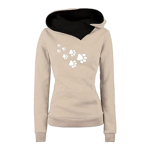 tsaChick Pullover Damen Frauen Langarm Hoodie Mädchen Damen Hoodie Mit Kapuze Skinny Schalkragen Tierische Pfoten Skate-Kapuzenpullover Pullover für Damen Erwachsener S-3XL WYA17 von tsaChick