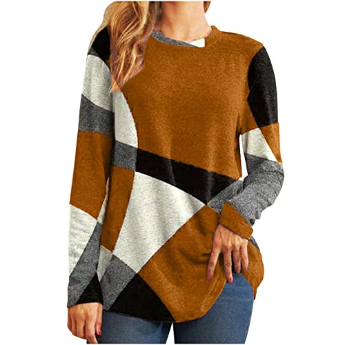 tsaChick Pullover Damen Herbst Lang Leichtes Sweatshirt Oberteil S-5XL Loose Rundhalsausschnitt Langarm Geometric T-Shirt Casual Bequeme Druck Tunika 2024 Frühlingse Sommer Sale Bedruckte Basic Tops von tsaChick