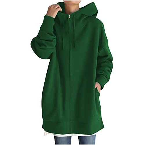 tsaChick Pullover Strickjacken Jacken Damen Lässige Outwear Jacken mit Langen Ärmeln und Kapuze Frauen Einfarbig Hoodie Reißverschluss Langarm Sweatshirts Lange Mantel Tops Mit Taschen Grün 4XL CJ11 von tsaChick