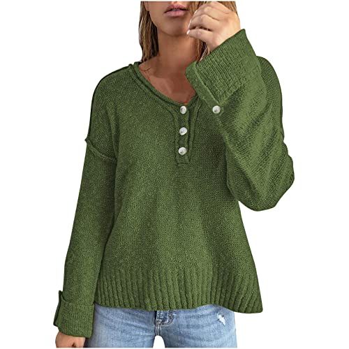 tsaChick Pullover Strickjacken Jacken Damen V Ausschnitt Sweater Damen Casual Soild Langarm Knopf Strick Pullover V Ausschnitt Pullover Mantel Armeegrün L CJ135 von tsaChick