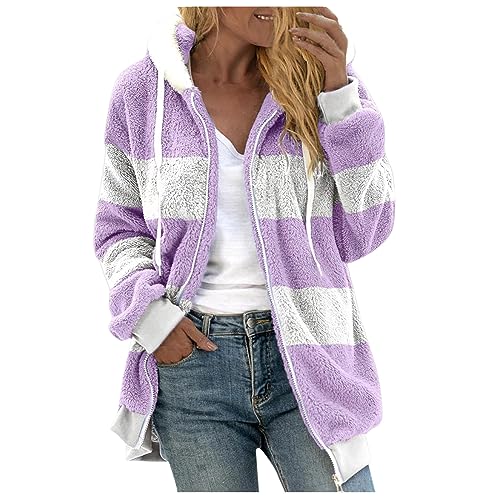 tsaChick Pullover & Strickjacken FüR Damen Daemn Flauschjacke Übergangsjacke mit Taschen Flauschig Jacken mit Zipper Plüschjacke Fleecejacke Sweatshirt mit Kapuze Winterjacke Damen Lang S-5XL von tsaChick