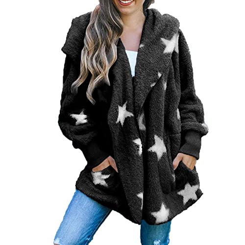 tsaChick Pullover & Strickjacken FüR Damen Mädchen Langarm Bolero Frau Trachten Strickjacke Damen Female Lang Mit Kapuze Lässig Bikini Cover Up Herbst Sterne Vorne Offen Strickpullover KSR34 von tsaChick