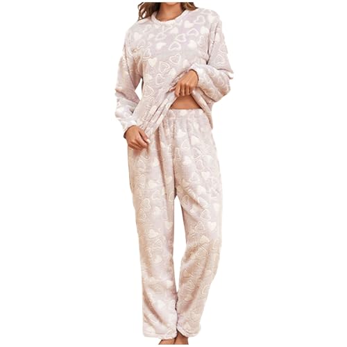 tsaChick Pyjama Damen Lang Pyjama Damen Baumwolle Langer Schlafanzug Damen Schlafanzug Damen Lang Winter Schlafanzug Damen Winter Kuschelig Schlafanzug Weihnachten Bademantel Damen Kurz von tsaChick