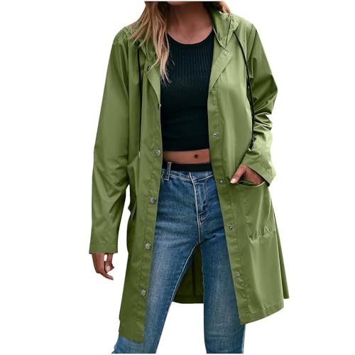tsaChick Regenjacke Damen Lang Wasserdicht Atmungsaktiv Regenmantel Leichte Outdoorjacke Windbreaker Jacke Dünne Regenjacken Übergangsjacke Windjacke mit Kapuze von tsaChick