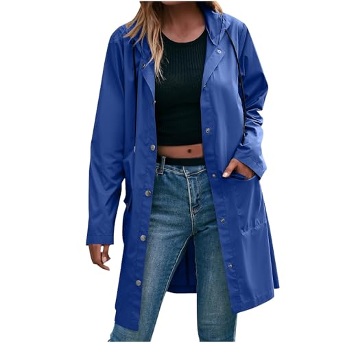 tsaChick Regenjacke Damen Lang Wasserdicht Atmungsaktiv Regenmantel Leichte Outdoorjacke Windbreaker Jacke Dünne Regenjacken Übergangsjacke Windjacke mit Kapuze von tsaChick