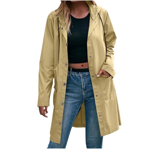 tsaChick Regenjacke Damen Lang Wasserdicht Atmungsaktiv Regenmantel Leichte Outdoorjacke Windbreaker Jacke Dünne Regenjacken Übergangsjacke Windjacke mit Kapuze von tsaChick