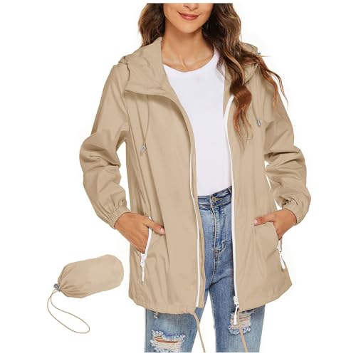 tsaChick Regenjacke Damen Wasserdicht Atmungsaktiv Faltbar Regenmantel Leichte Outdoorjacke Windbreaker Jacke Dünne Packbar Regenjacken Übergangsjacke Windjacke mit Kapuze von tsaChick