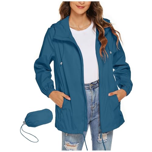 tsaChick Regenjacke Damen Wasserdicht Atmungsaktiv Faltbar Regenmantel Leichte Outdoorjacke Windbreaker Jacke Dünne Packbar Regenjacken Übergangsjacke Windjacke mit Kapuze von tsaChick
