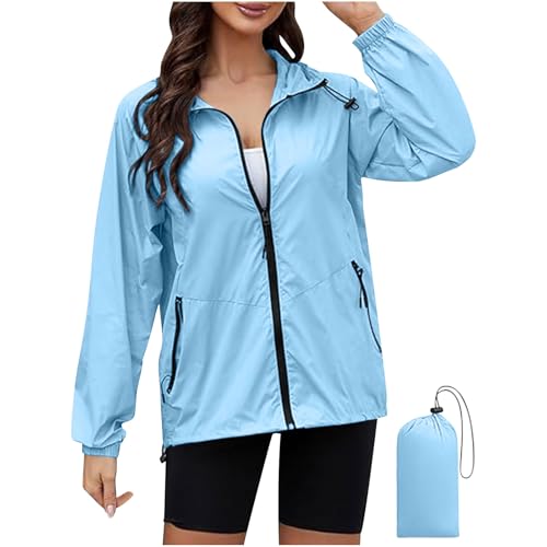 tsaChick Regenjacke Damen Wasserdicht Atmungsaktiv Faltbar Regenmantel Leichte Outdoorjacke Windbreaker Jacke Dünne Packbar Regenjacken Übergangsjacke Windjacke mit Kapuze von tsaChick
