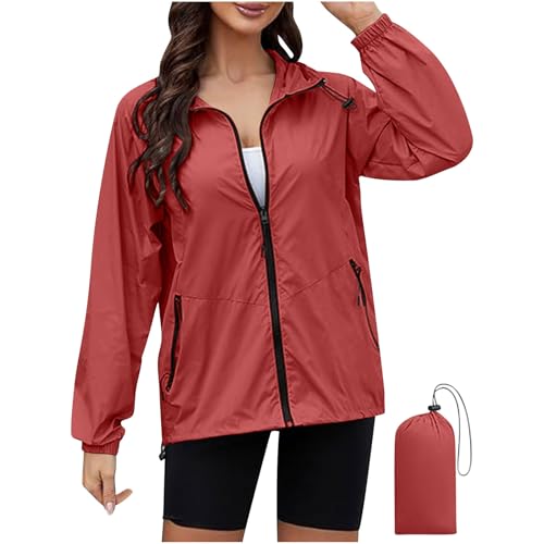 tsaChick Regenjacke Damen Wasserdicht Atmungsaktiv Faltbar Regenmantel Leichte Outdoorjacke Windbreaker Jacke Dünne Packbar Regenjacken Übergangsjacke Windjacke mit Kapuze von tsaChick