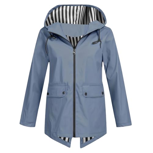 tsaChick Regenjacke Damen Wasserdicht Regenmantel Leichte Outdoorjacke Lang Windbreaker Jacke Dünne Regenjacken Atmungsaktiv Übergangsjacke Windjacke Raincoat mit Abnehmbar Kapuze Und Kordelzug von tsaChick