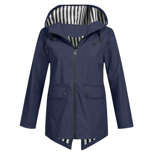 tsaChick Regenjacke Damen Wasserdicht Regenmantel Leichte Outdoorjacke Lang Windbreaker Jacke Dünne Regenjacken Atmungsaktiv Übergangsjacke Windjacke Raincoat mit Abnehmbar Kapuze Und Kordelzug von tsaChick