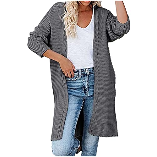 tsaChick Rippstrickjacke Gerippter Cardigan Dunkelgrau Mode Frau Langarm T-Shirt Pullover Strickjacke Solide Bluse Tops KSG20 von tsaChick