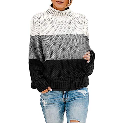 tsaChick Rollkragenpullover Damen Schwarz Oversized Langarm Lose Sweater Pullover Leicht Rundhalsausschnitt Strickpullover Winter Warm Pulli Elegant Casual Jumper Tops S-5XL von tsaChick