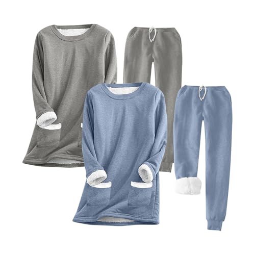 tsaChick Schlafanzug Damen Winter Pyjama Damen Lang Baumwolle Weihnachtspyjama Damen Hausanzug Nachtwäsche Damen Set Schlafhose Morgenmantel Damen Leicht Frottee Schlafanzug Damen von tsaChick