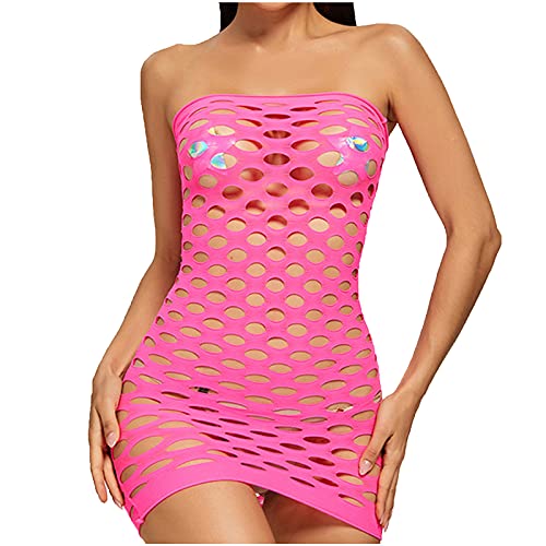 tsaChick Sexy Dessous Damen Für Sex Bodysuit Fischnetz Kurz UmstandsunterwäSche Hauchdünn Babydoll Kleid Damen Rosa Stretch BH und Höschen Erotische Baby Dolls & Negligees Frauen QQB15 von tsaChick